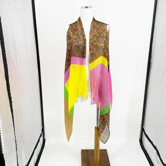 Saints Gil Womens Multicolor Asymmetrical Hem Open Front Sheer Cardigan Size OS - Picture 5 of 10